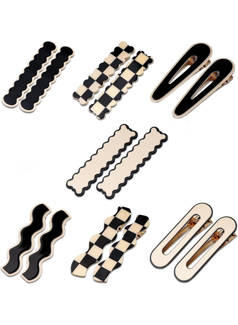 ChicAbode 14 PCS No Bend Hair Clips, Black & White Checker Hair Barrettes, No Crease Duckbill Hairpins, Geometric Wave Styling Clips, Minimalist Hair Accessories for Women & Girls - Image 1